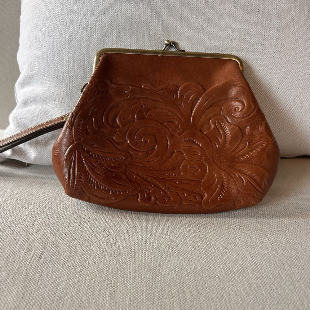 PATRICIA NASH Savana Tooled Florence Tan Leather Clutch Wallet Wristlet Bag